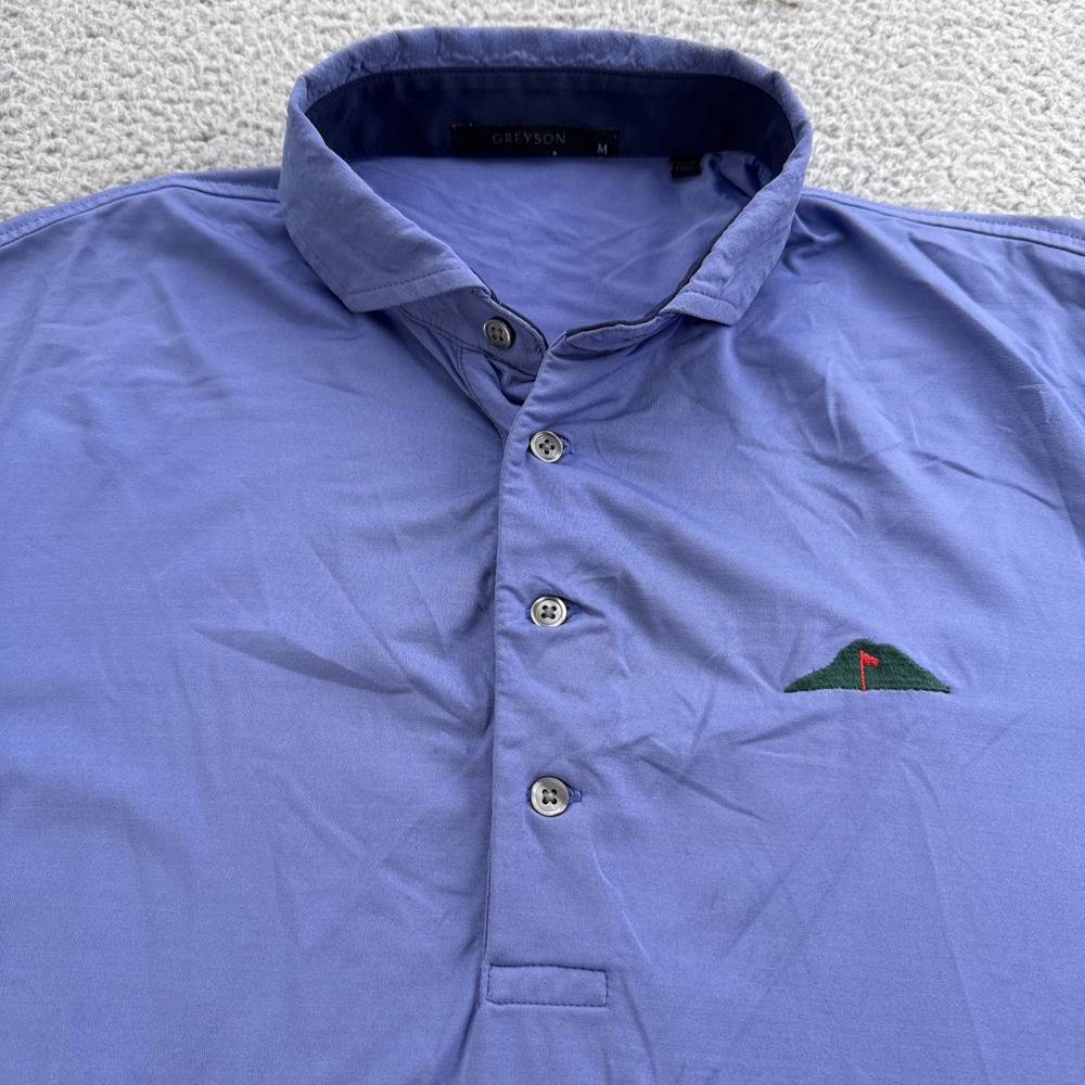 Greyson Polo Shirt Mens Medium Blue Striped Performance Stretch Golf Short Slv